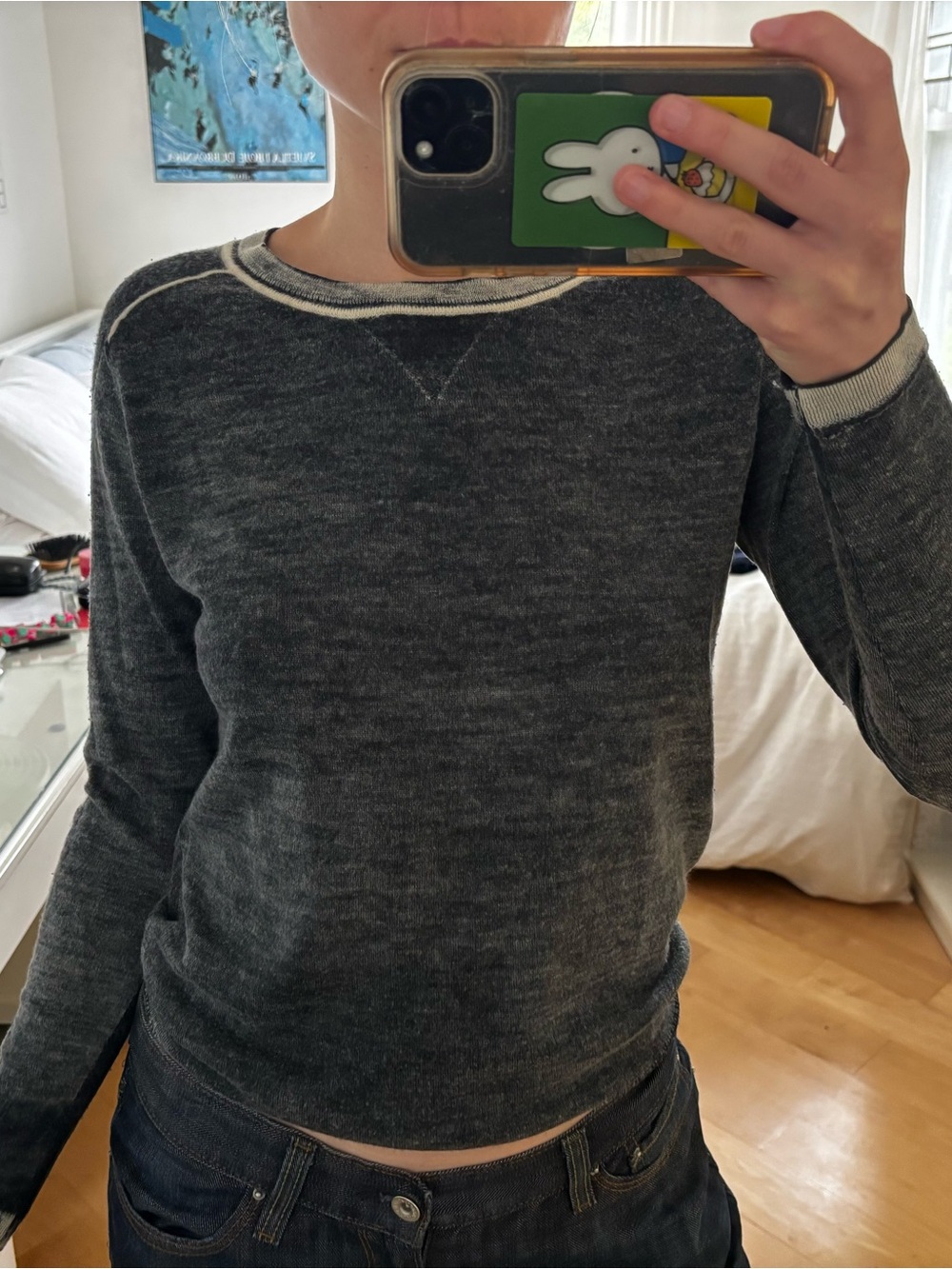 IRO Charcoal Crewneck Sweater with Contrast Trim